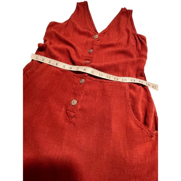 Womens Sleeveless Burgundy Button-Front Romper W Pockets 80%Viscose & 20%Linen M - Picture 10 of 12